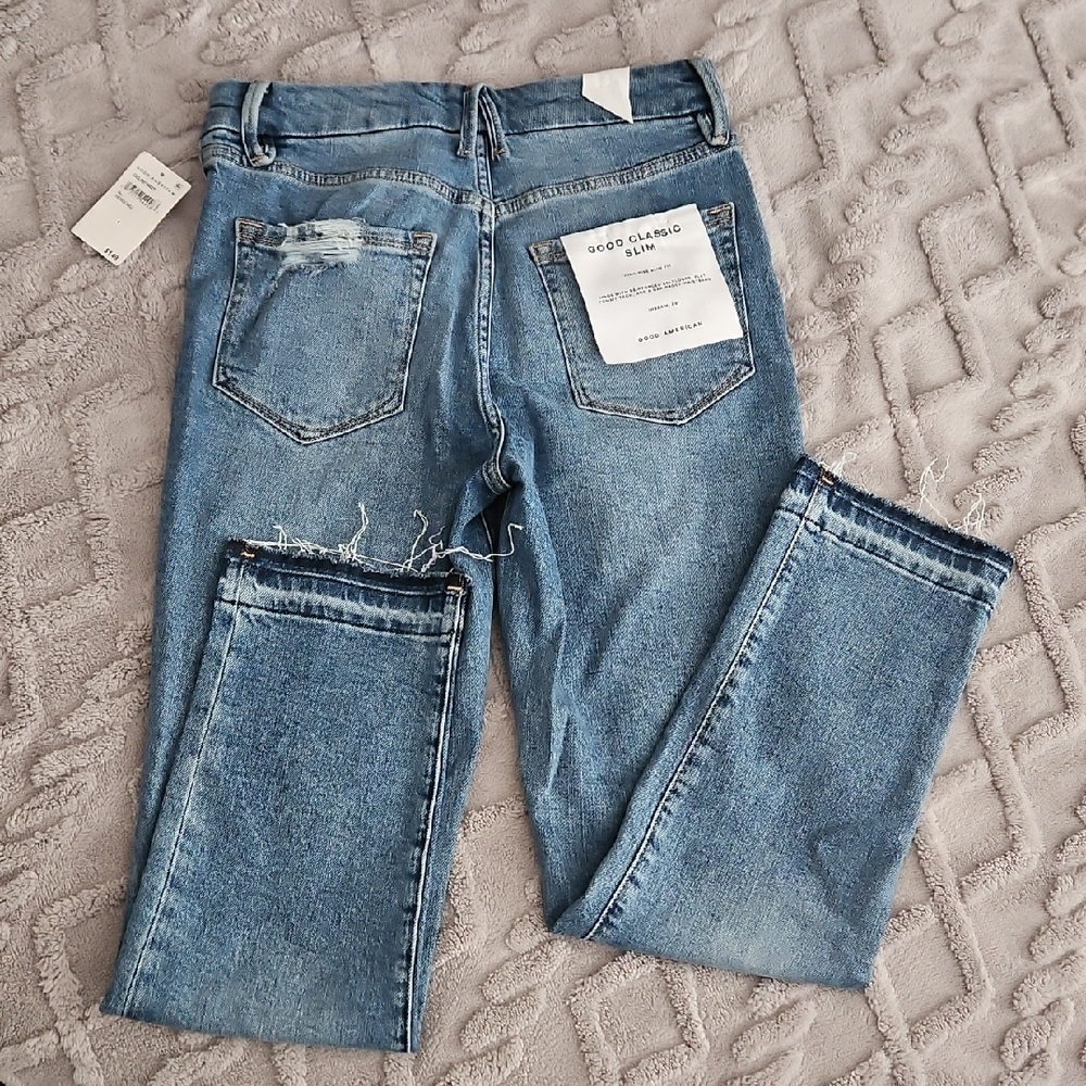 Good American High Rise Good Classic Slim Distressed Jeans